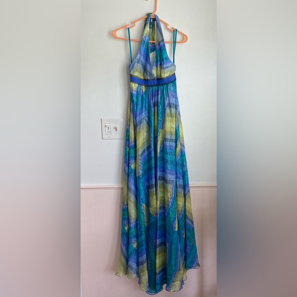 BCBG MaxAzria Blue Green Halter Maxi Dress - Picture 3 of 8